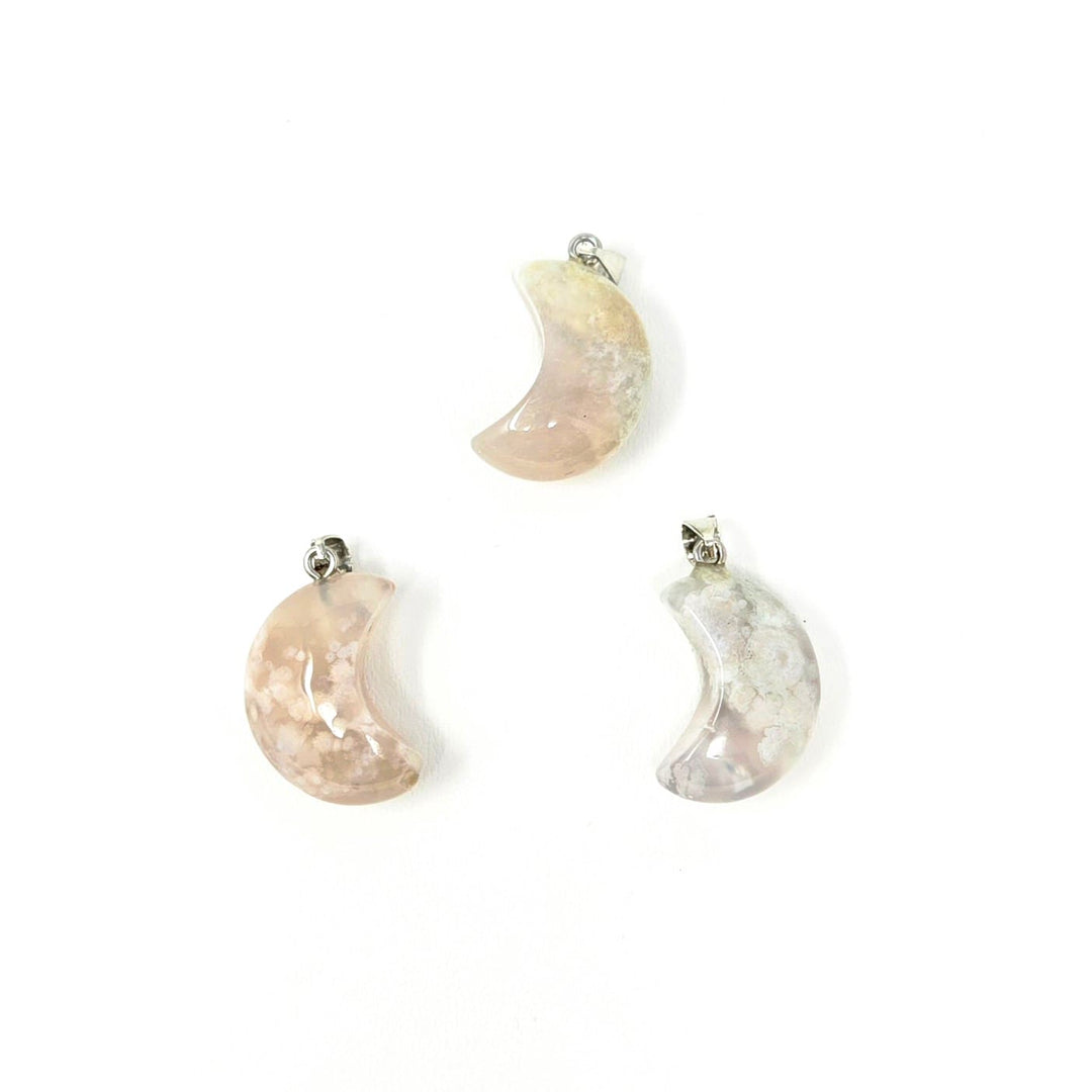 Flower Agate Moon Pendant 3/4 Inch | The Harmony Store Pendant