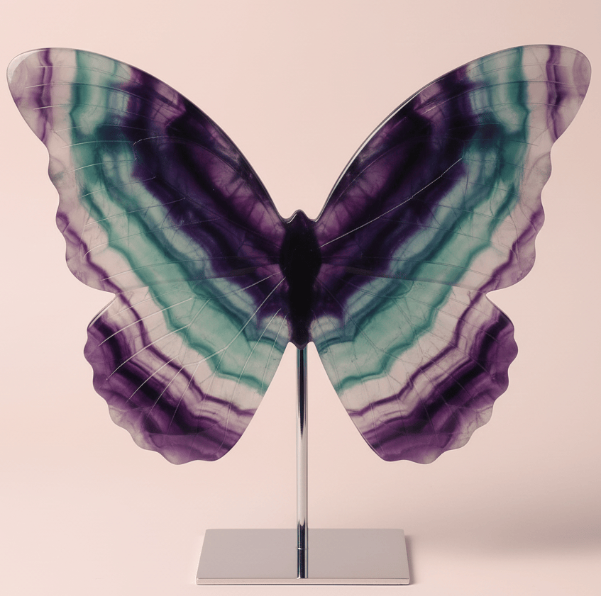 Fluorite Butterfly Wings on Metal Stand – Large | Transformation & Balance Décor