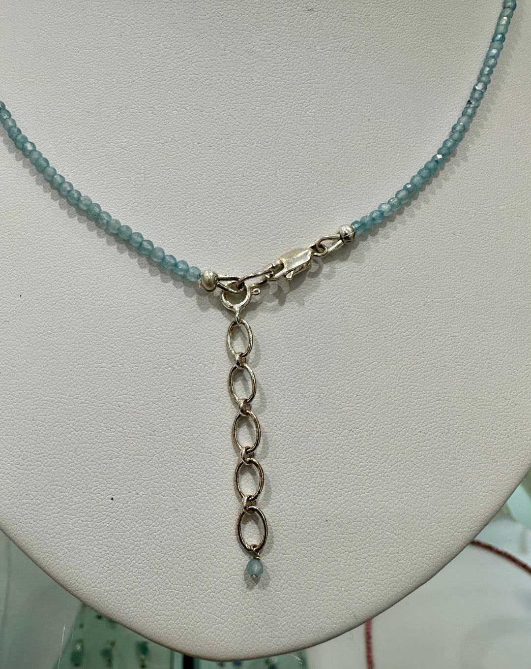 Micro Faceted S Silver Necklace Aquamarine 1Mm