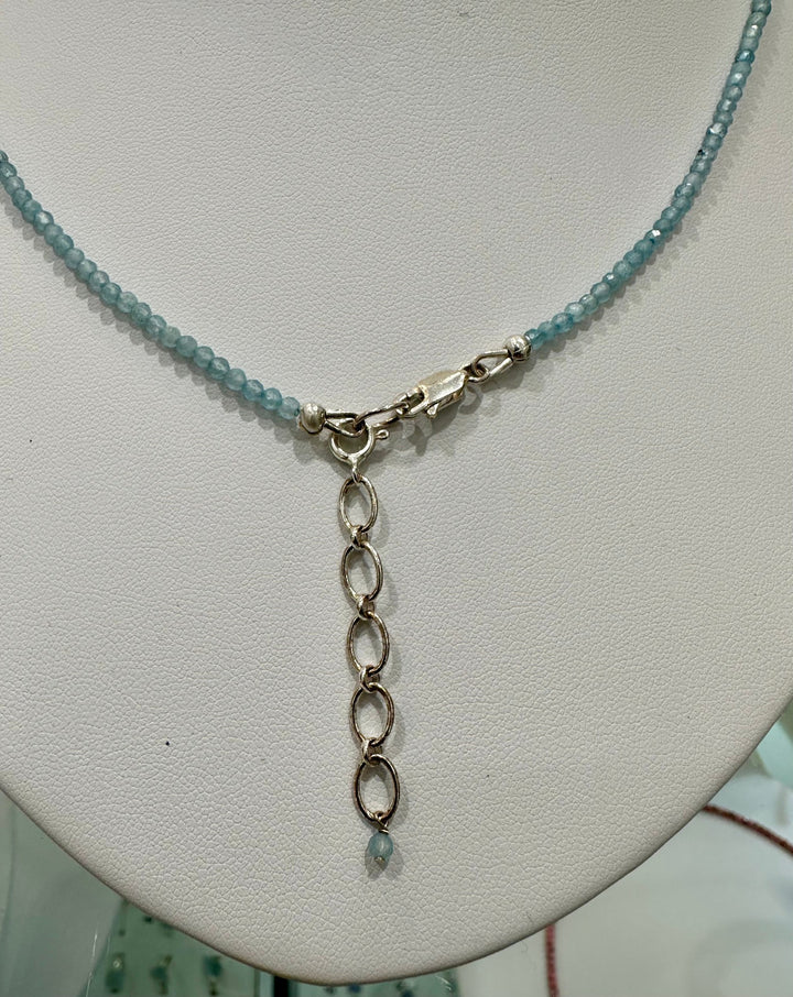 Micro Faceted S Silver Necklace Aquamarine 1Mm