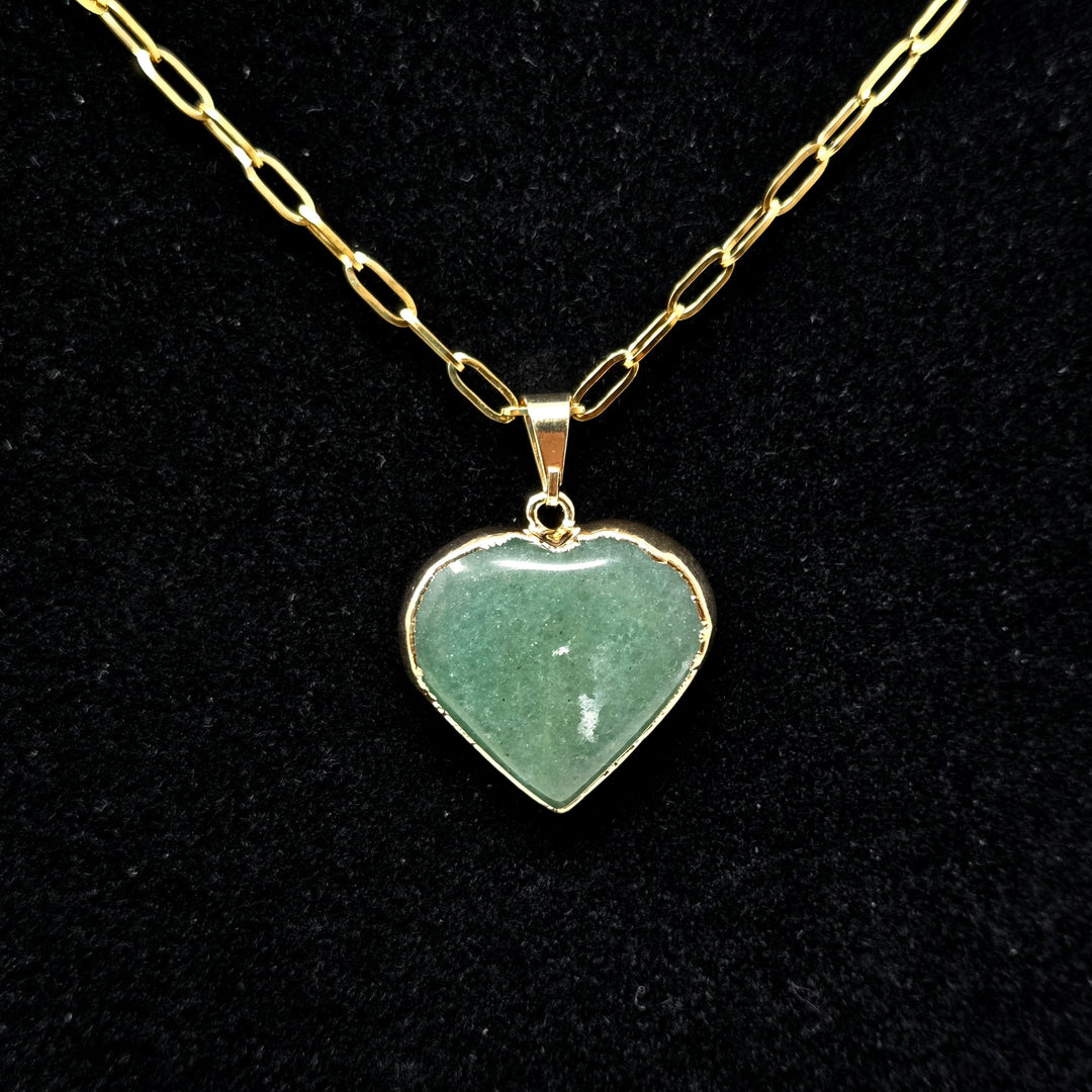 Green Aventurine Heart with Gold Edge Necklace Green Aventurine