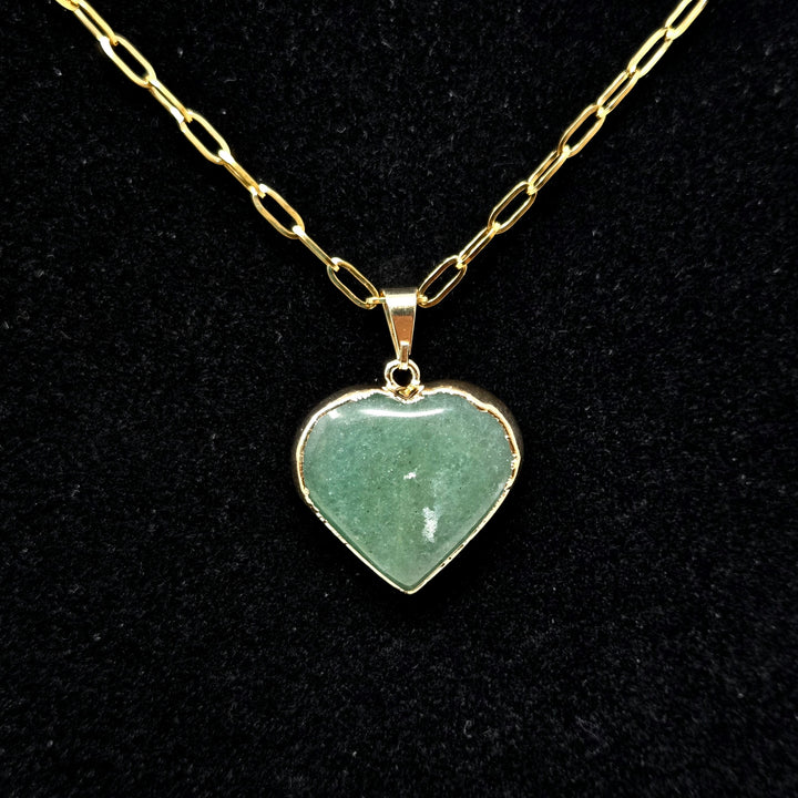 Green Aventurine Heart with Gold Edge Necklace Green Aventurine
