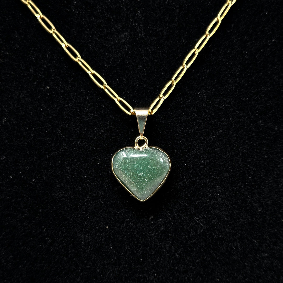 Green Aventurine TIny Heart with Gold Edge Necklace Green Aventurine