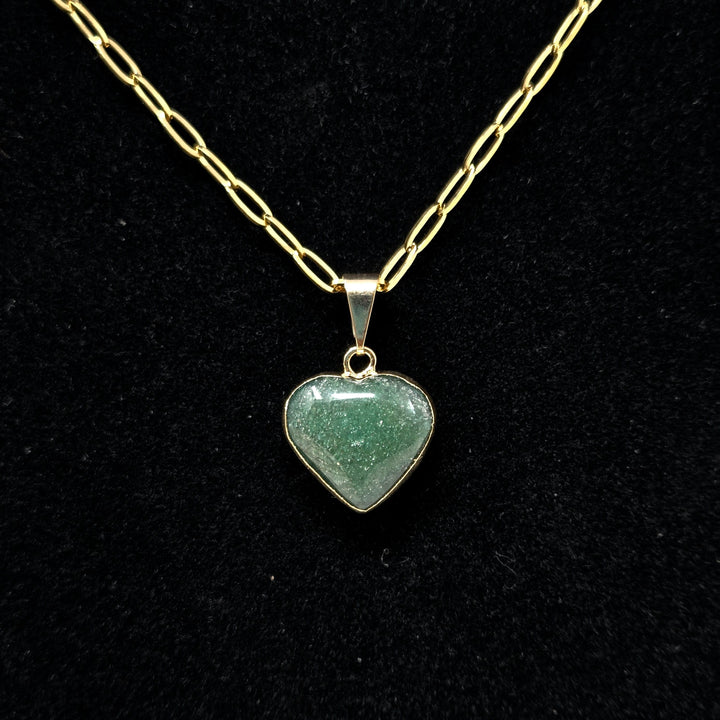 Green Aventurine TIny Heart with Gold Edge Necklace Green Aventurine