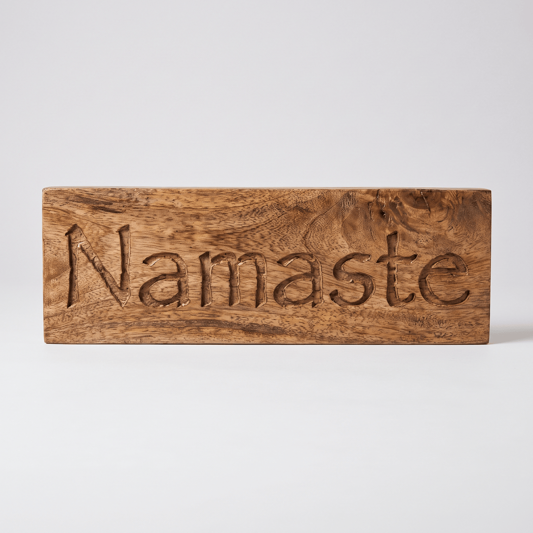 Hand-Carved Wooden Namaste Sign, 4x12" Home Decor