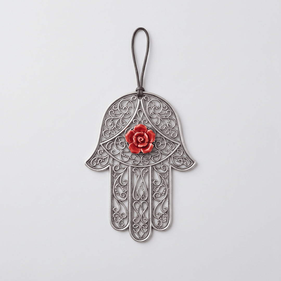 Hand of Fatima Wall Hanging, Red Flower | Harmony Store Home Decor