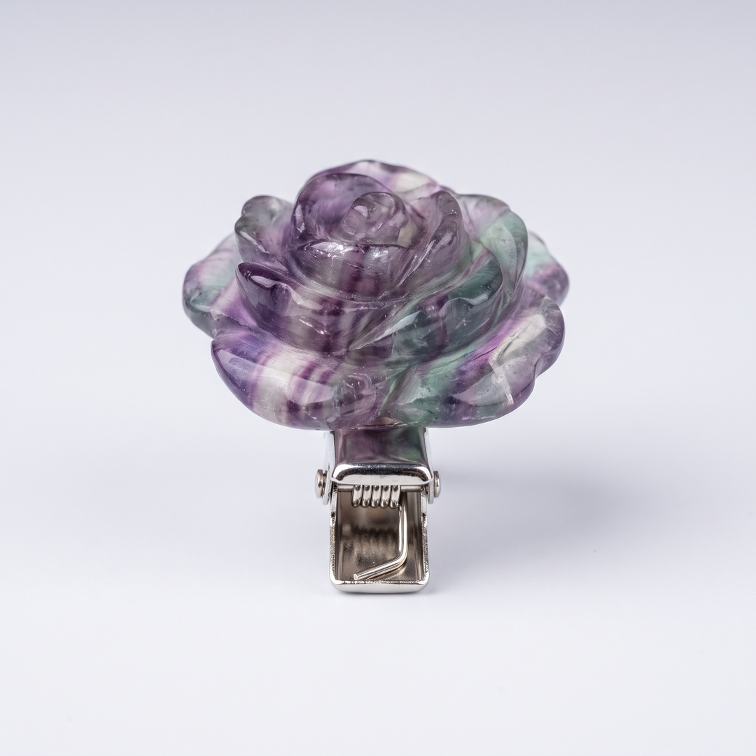 Rainbow Fluorite Crystal Rose Hairpin