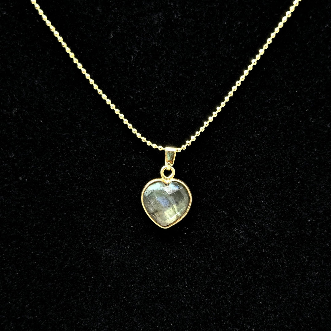 Labradorite Tiny Heart with Gold Edge Necklace Necklace