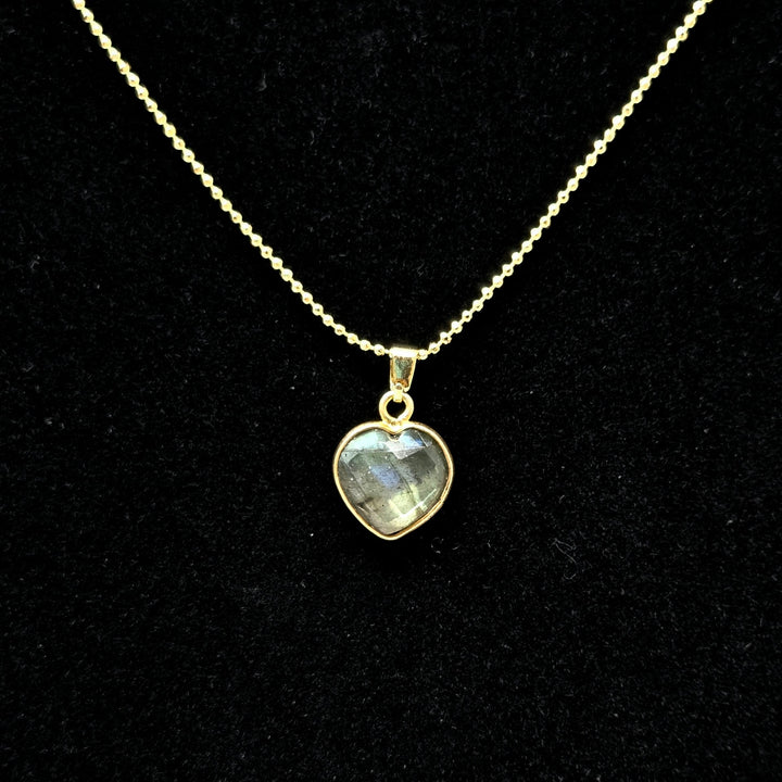 Labradorite Tiny Heart with Gold Edge Necklace Necklace