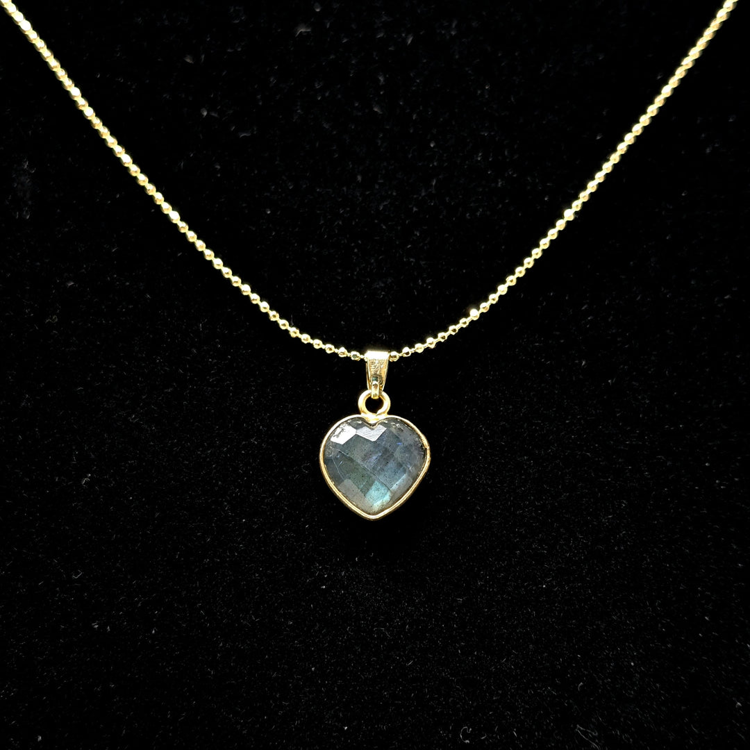 Labradorite Tiny Heart with Gold Edge Necklace Necklace