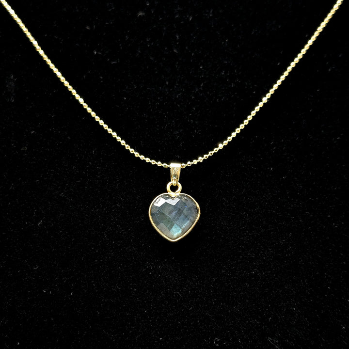 Labradorite Tiny Heart with Gold Edge Necklace Necklace