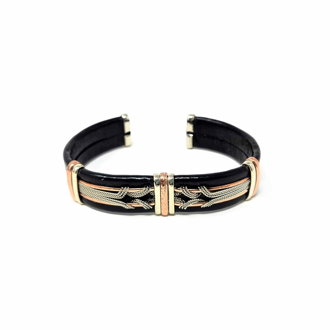Large Black Leather Copper Bracelet | The Harmony Store