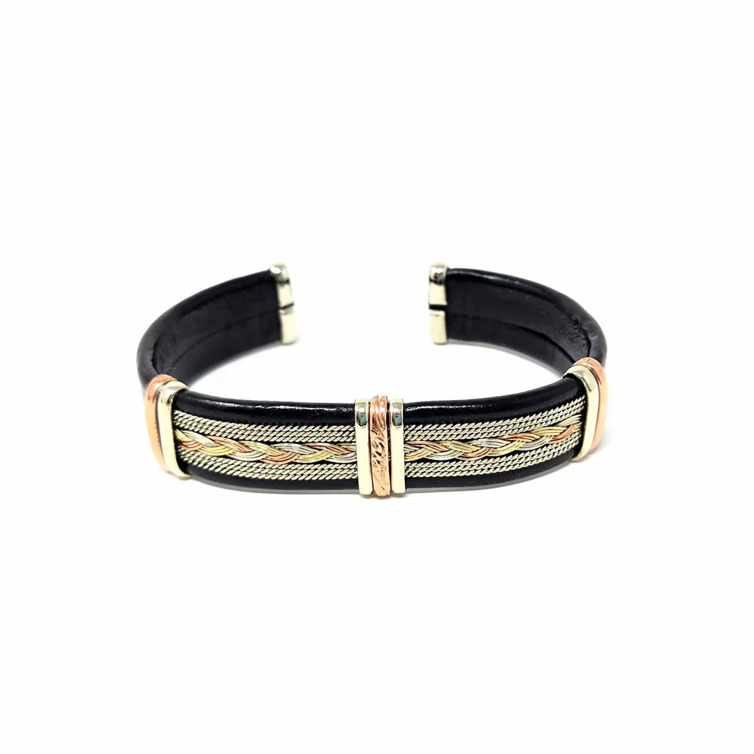 Large Black Leather Copper Bracelet | The Harmony Store