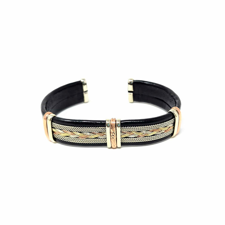 Large Black Leather Copper Bracelet | The Harmony Store