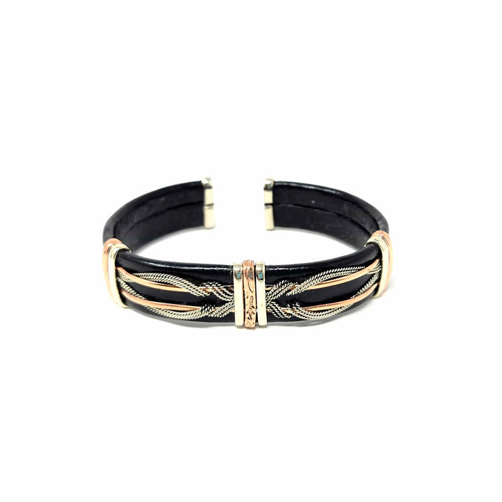 Large Black Leather Copper Bracelet | The Harmony Store