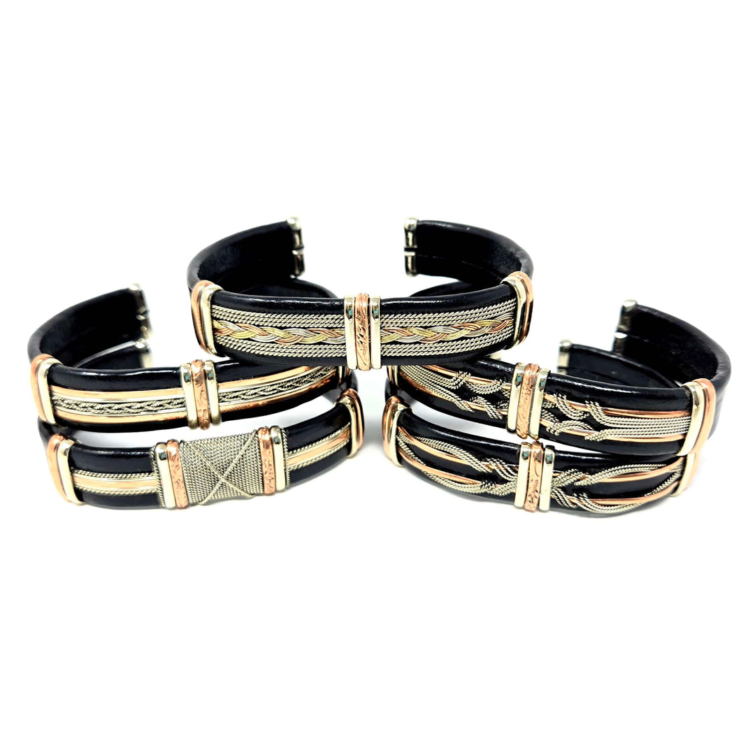 Large Black Leather Copper Bracelet | The Harmony Store