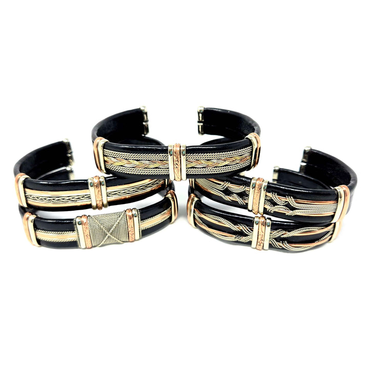 Large Black Leather Copper Bracelet | The Harmony Store