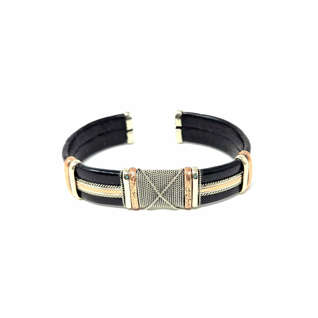 Large Black Leather Copper Bracelet | The Harmony Store