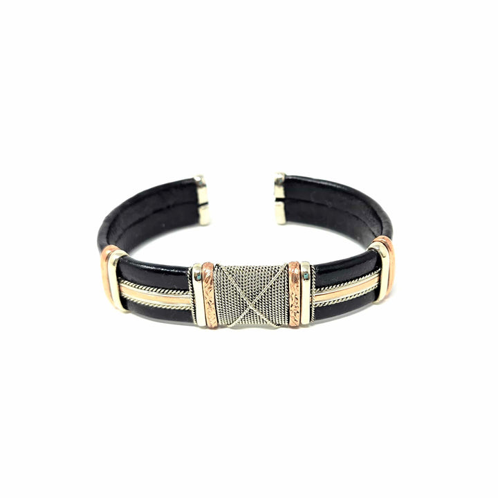 Large Black Leather Copper Bracelet | The Harmony Store