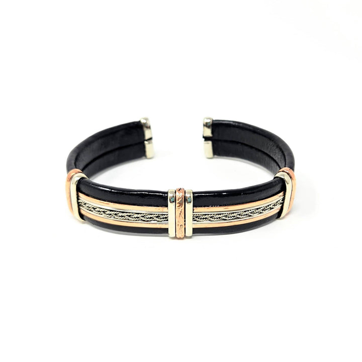 Large Black Leather Copper Bracelet | The Harmony Store