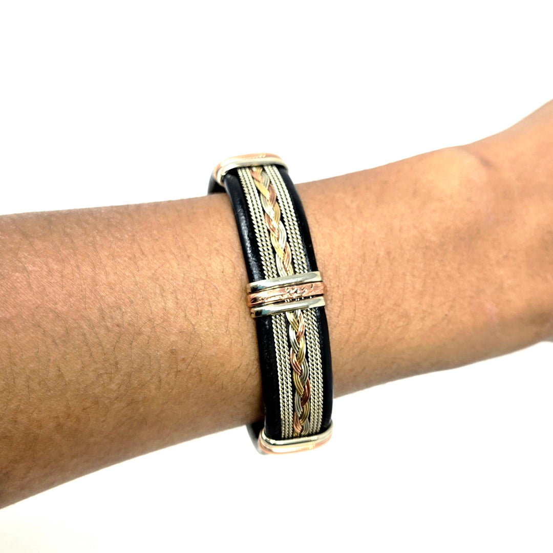 Large Black Leather Copper Bracelet | The Harmony Store