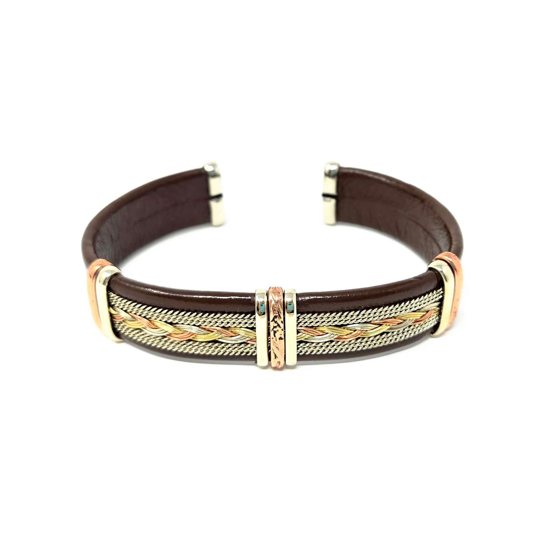 Large Brown Leather Copper Bracelet | The Harmony Store