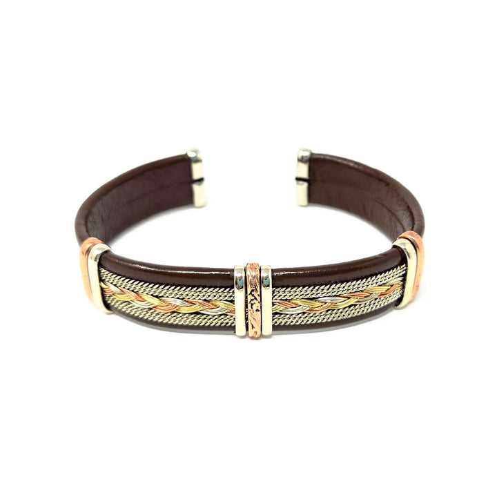 Large Brown Leather Copper Bracelet | The Harmony Store