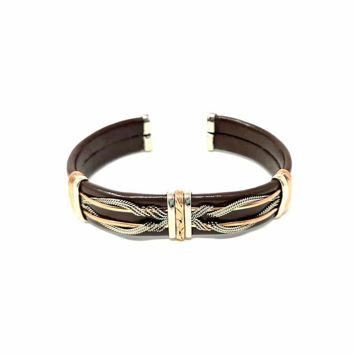 Large Brown Leather Copper Bracelet | The Harmony Store