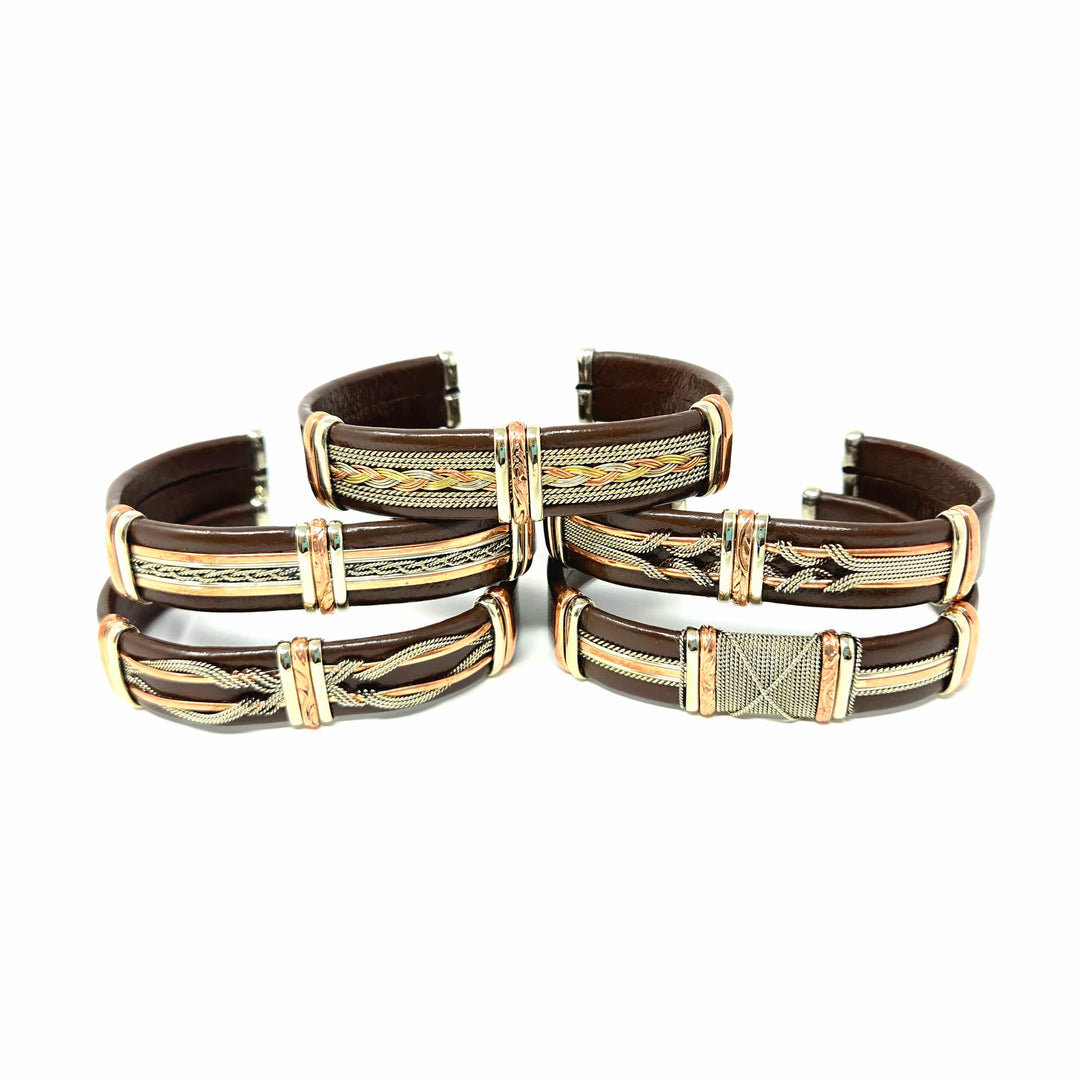Large Brown Leather Copper Bracelet | The Harmony Store