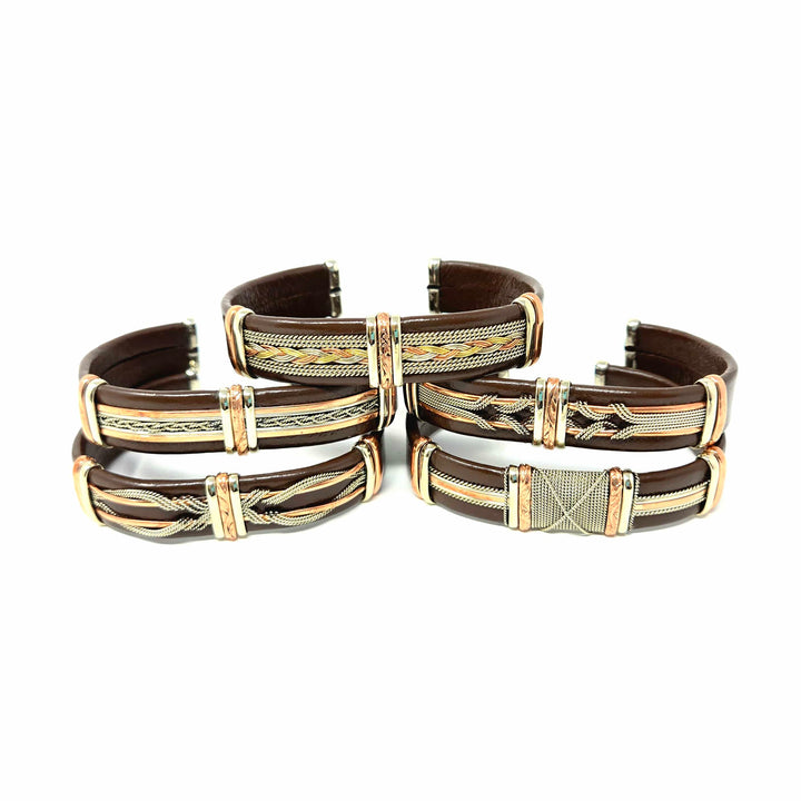 Large Brown Leather Copper Bracelet | The Harmony Store