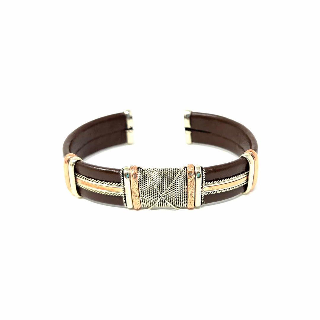 Large Brown Leather Copper Bracelet | The Harmony Store