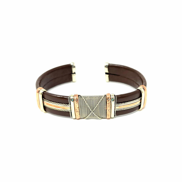 Large Brown Leather Copper Bracelet | The Harmony Store