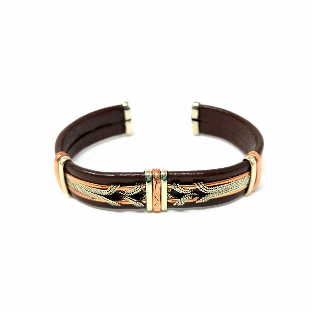 Large Brown Leather Copper Bracelet | The Harmony Store