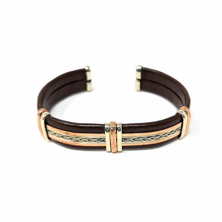 Large Brown Leather Copper Bracelet | The Harmony Store
