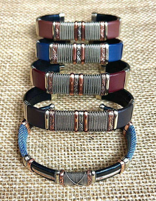 Large Fall Leather Copper Bracelets - The Harmony Store