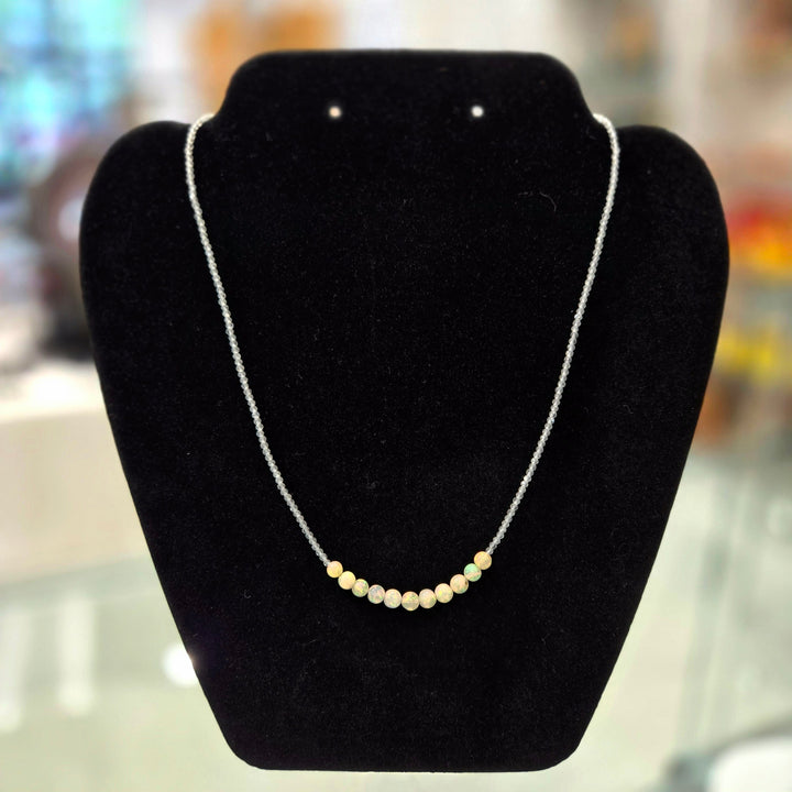 Ethiopian Opal Round 925 Silver Micro Faceted Necklace | The Harmony Store Eth Opal + WRoun : 2mm