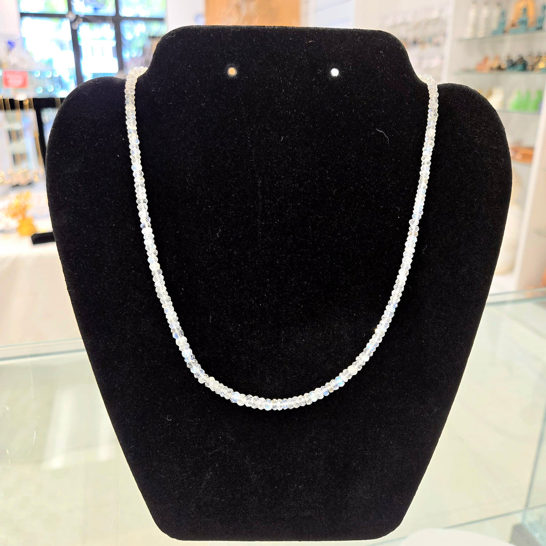 Rainbow Moonstone 925 Silver Micro Faceted Necklace 3mm | The Harmony Store Rainb MoonStone : 3mm