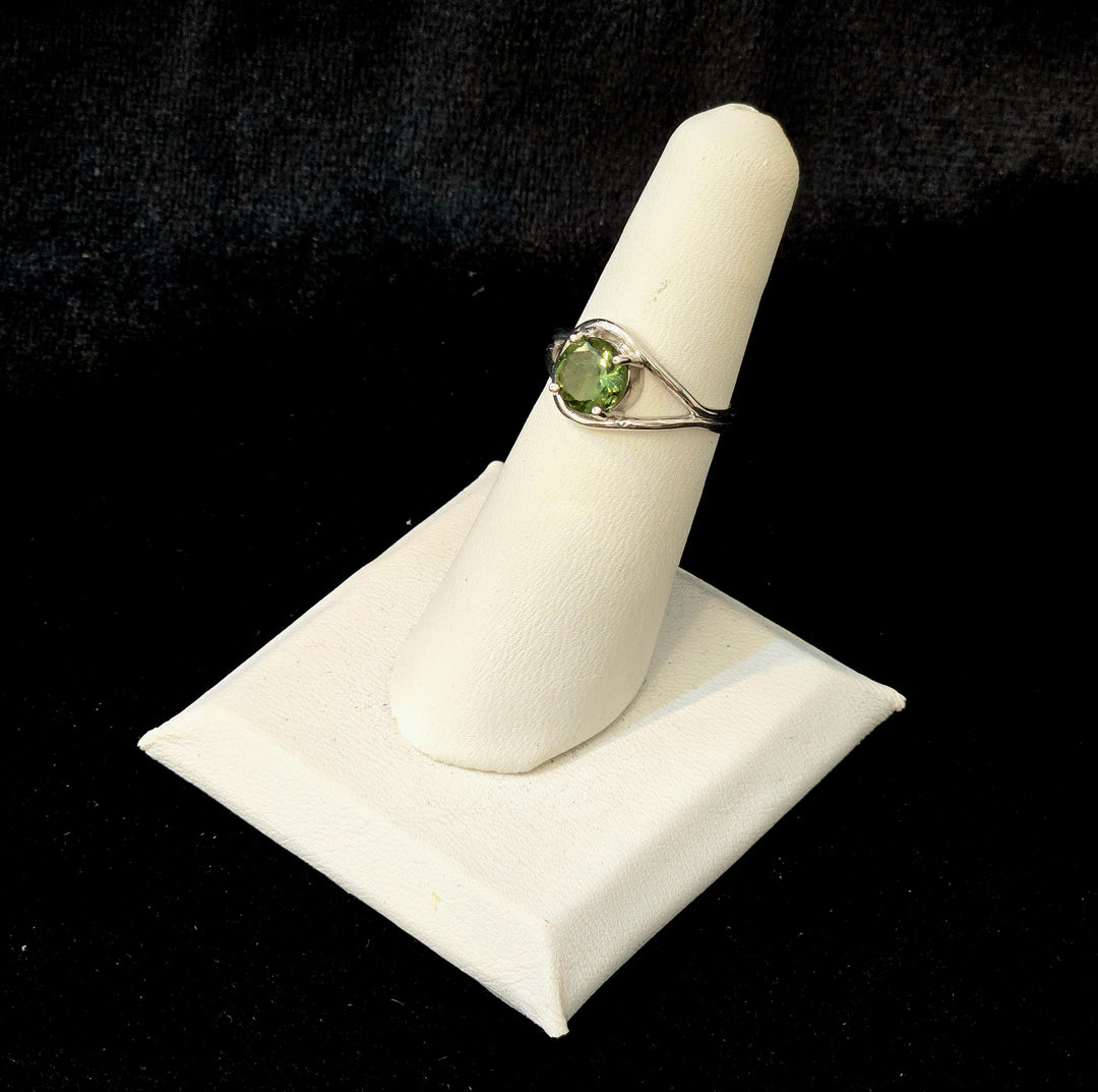 Moldavite Faceted Gemstone Ring - Sterling Silver