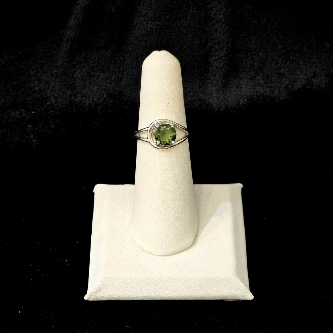 Moldavite Faceted Gemstone Ring - Sterling Silver