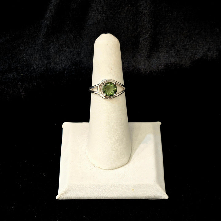 Moldavite Faceted Gemstone Ring - Sterling Silver