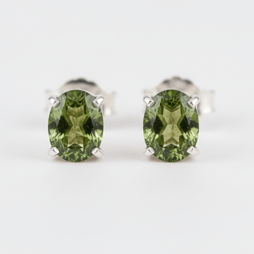 Moldavite Faceted Stud Earrings | 925 Sterling Silver Transformation Jewelry Moldavite : Stud 40