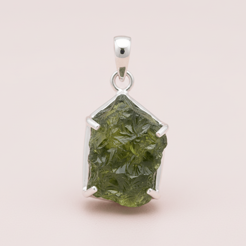 Moldavite Raw Pendant | 925 Sterling Silver Transformation Jewelry Pendant