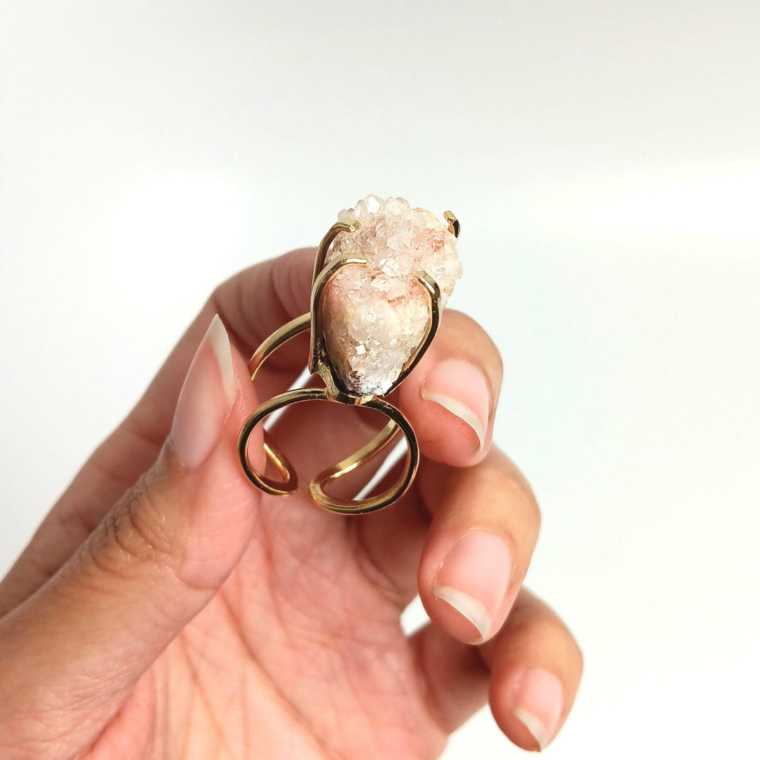 Pink Amethyst Cluster Arc Ring | The Harmony Store Pink Amethyst