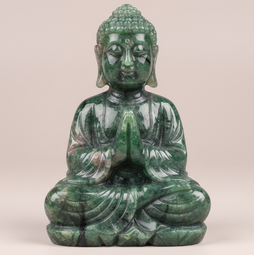Praying Buddha Crystal Sculpture | Green Aventurine, Rose Quartz & Gold-Sheen Obsidian