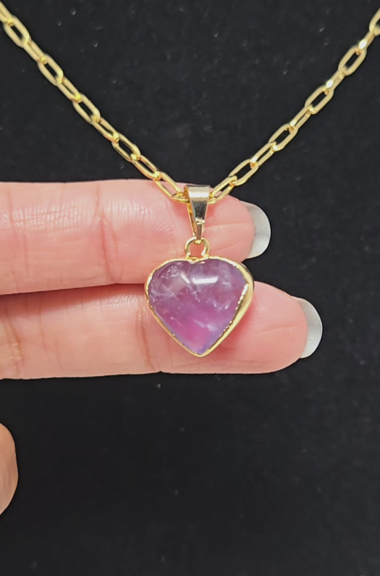 Amethyst TIny Heart with Gold Edge Necklace