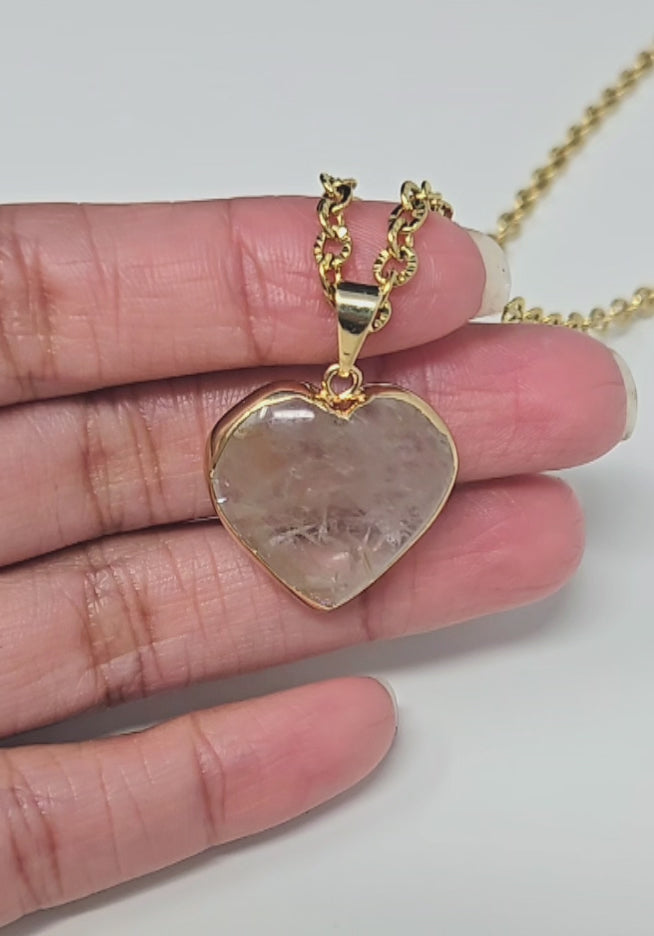 Rutilated Quartz Heart with Gold Edge Necklace