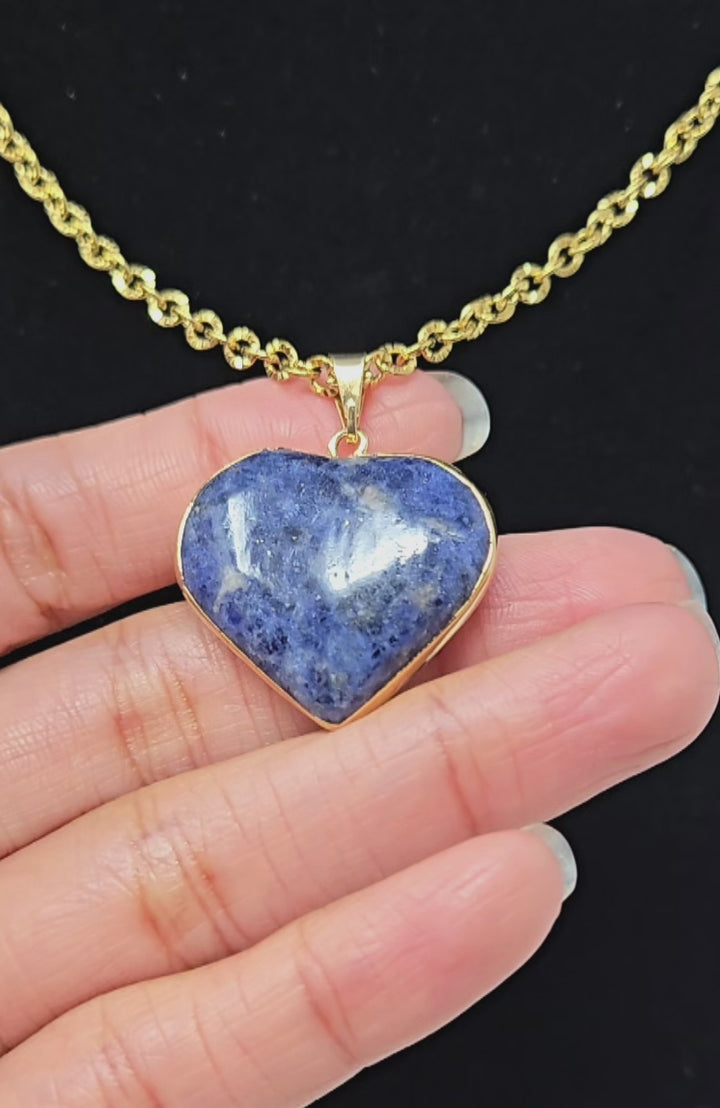 Sodalite Heart with Gold Edge Necklace