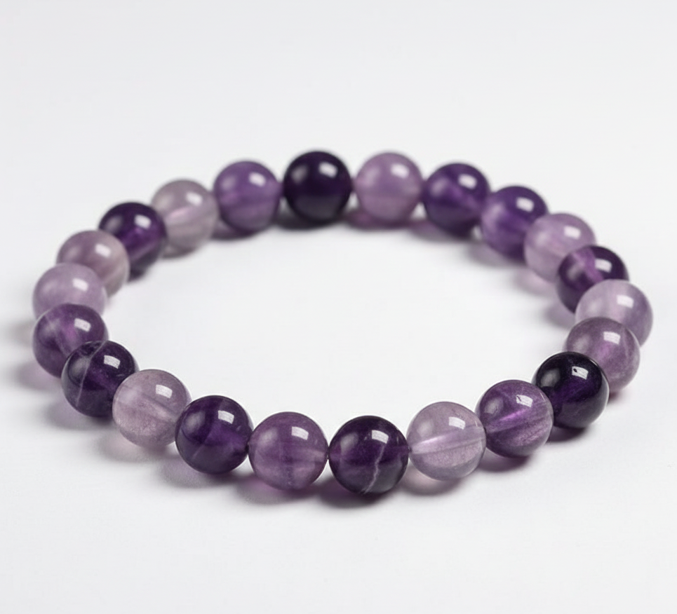 Purple fluorite bracelet with 10mm beads for clarity and intuition