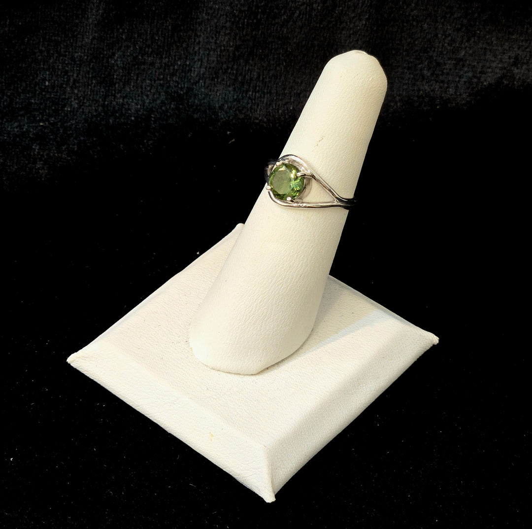 Moldavite Faceted Gemstone Ring - Sterling Silver