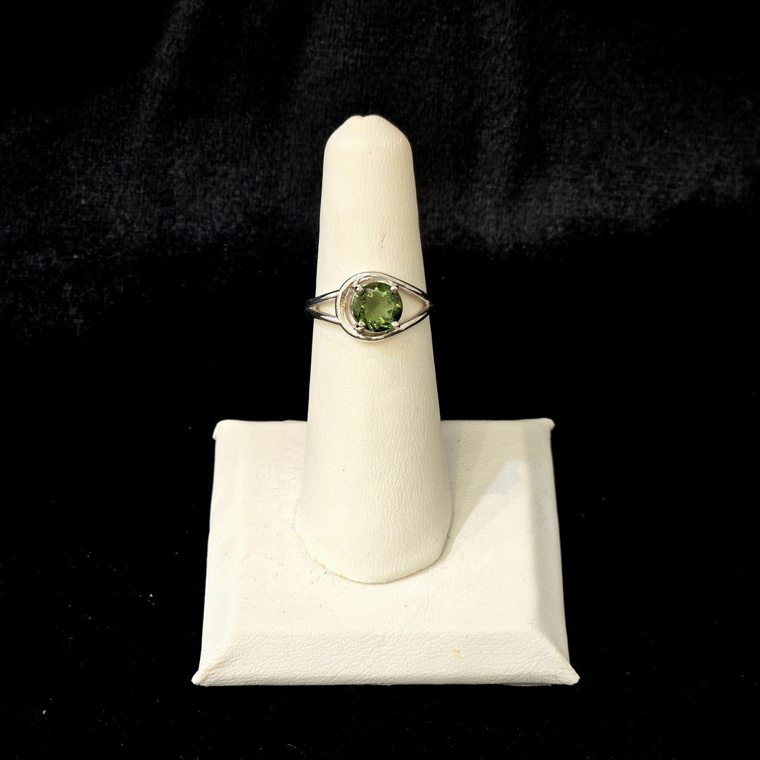 Moldavite Faceted Gemstone Ring - Sterling Silver